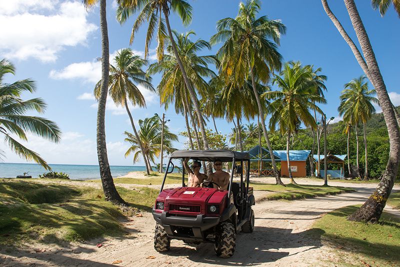 To get around the island, you can rent a golf cart.