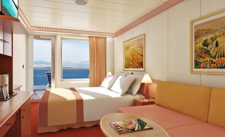 “Aft-View Extended Balcony” stateroom with a balcony