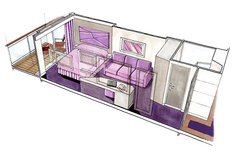 Каюта с балконом "Balcony Bella"  (14 м² + balcony 4 м²)